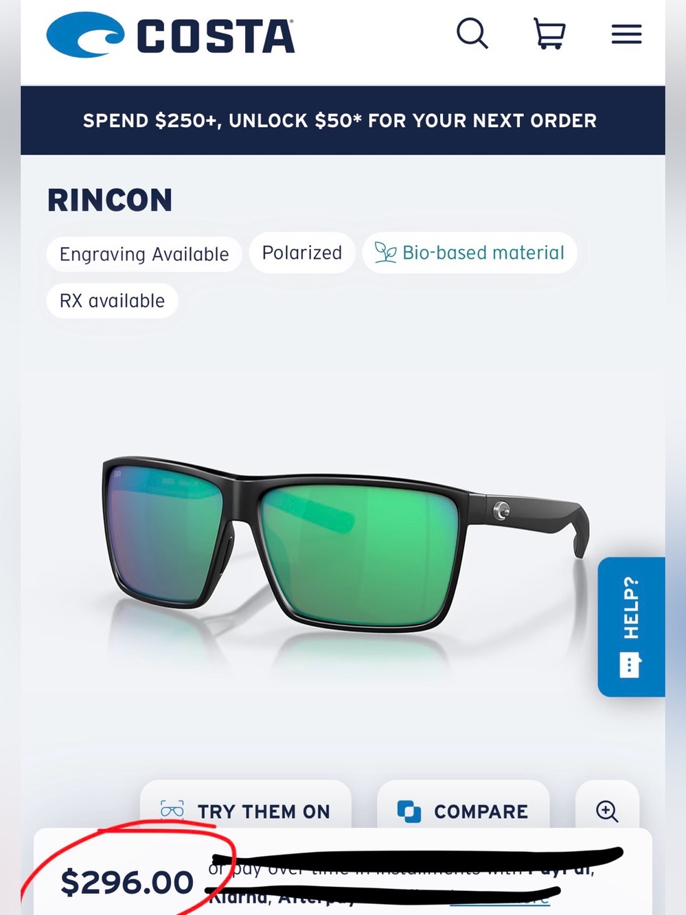 NIB Costa Del Mar Rincon Polarized Sunglasses Black Green Mirror 06S9018 NEW Men - Picture 7 of 7